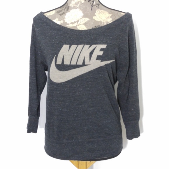Nike Tops - Nike Off the shoulder Sweatshirt Sz XS Grey